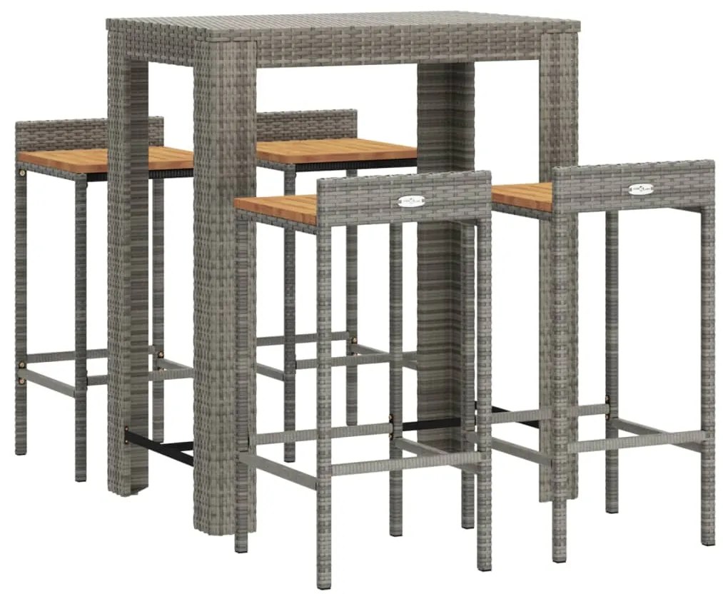 vidaXL Σετ Μπαρ Κήπου 5 Τεμαχίων Γκρι Συνθ. Ρατάν & Μασίφ Ξύλο Ακακίας