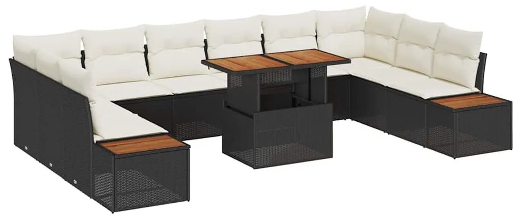 vidaXL Σετ Καναπέ Κήπου με αποθήκευση 11 pcs Μαύρο Πολυ ράταν