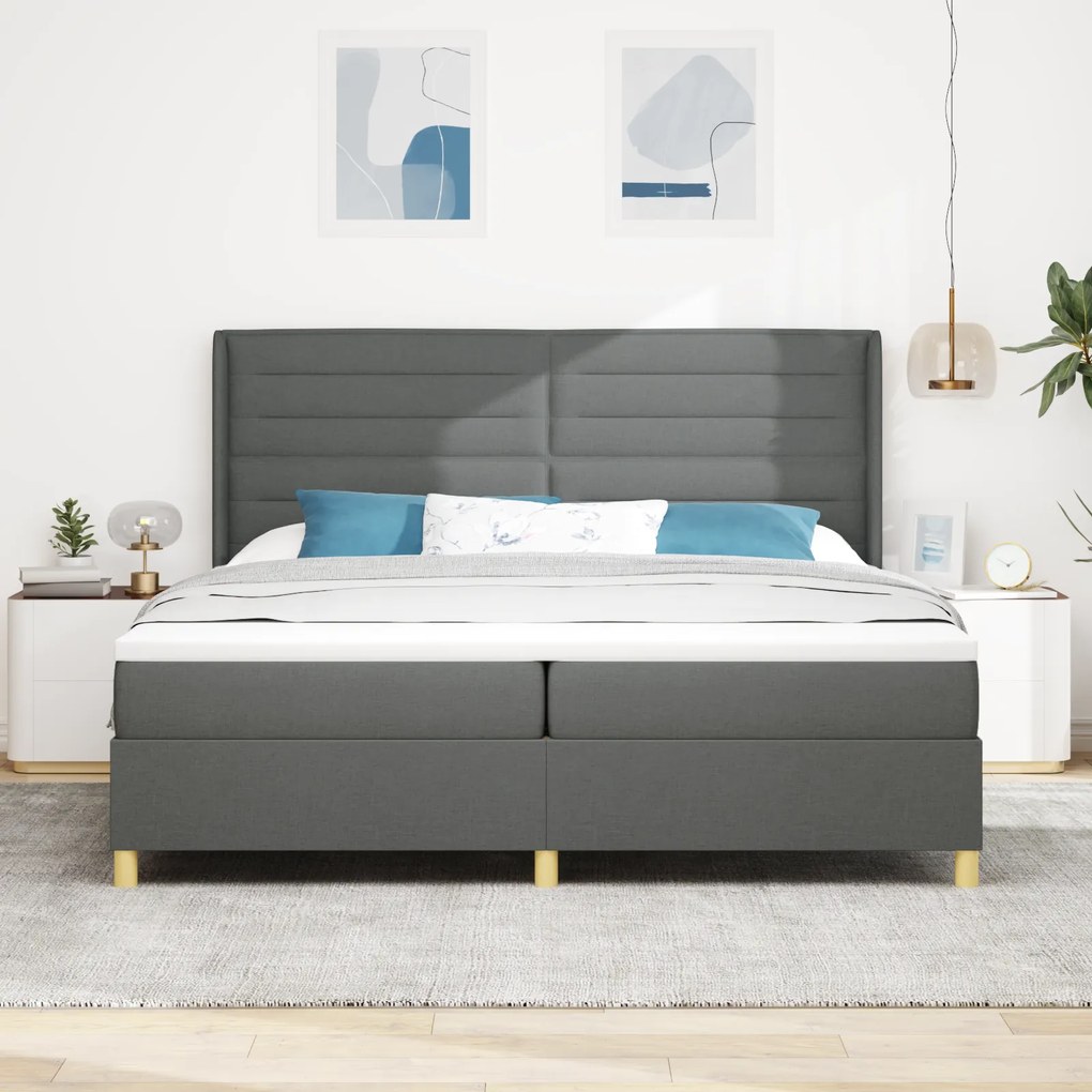 vidaXL Κρεβάτι Box Spring με Στρώμα Σκούρο Γκρι 200x200 εκ. Υφάσματος