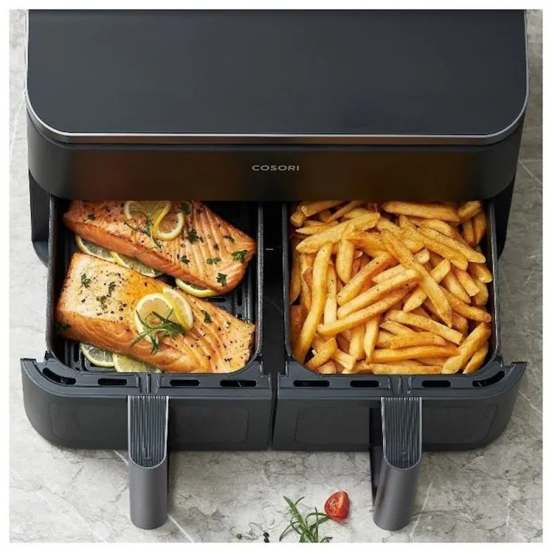 Διπλή φριτέζα ζεστού αέρα Cosori Dual Basket CAF-R901-AEU, 1750 W, 8,5 l, 8 προγράμματα, Χρονοδιακόπτης, Οθόνη αφής, Μαύρο