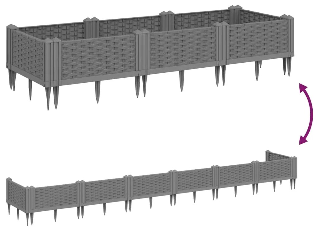 vidaXL Ζαρντινιέρα με Πασσάλους Αν.Γκρι 125x40x28,5 εκ Πολυπροπυλένιο