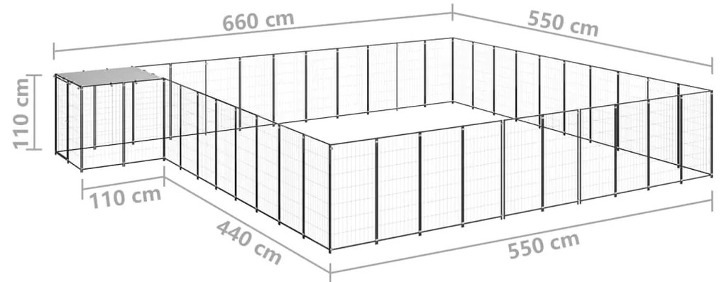 vidaXL Σπιτάκι Σκύλου Μαύρο 31,46 μ² Ατσάλινο