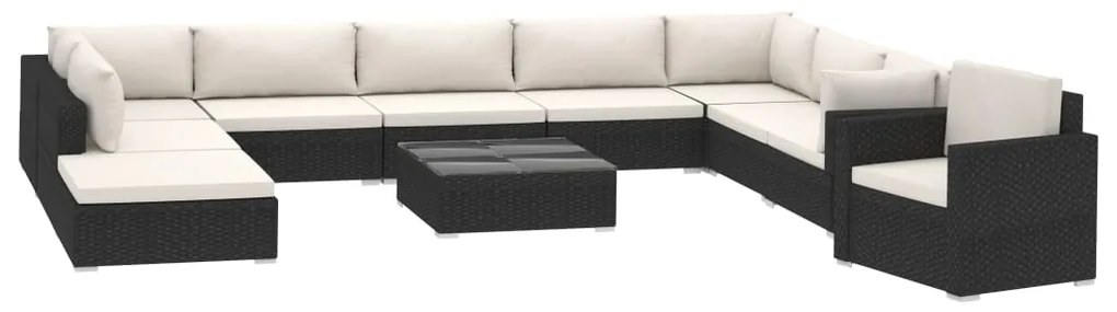 vidaXL Σαλόνι Κήπου 11 Τεμαχίων Μαύρο από Συνθετικό Ρατάν με Μαξιλάρια