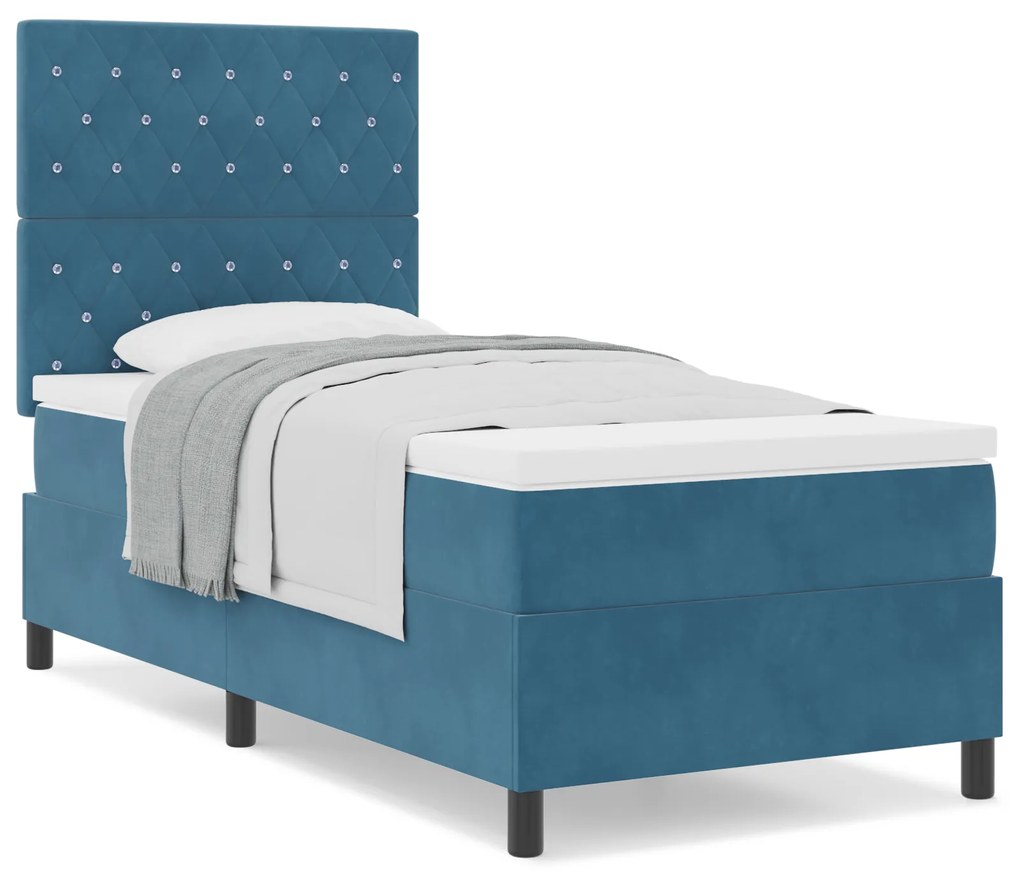vidaXL Κρεβάτι Box Spring με στρώμα Σκούρο Μπλε 90x200 εκ. Βελούδο