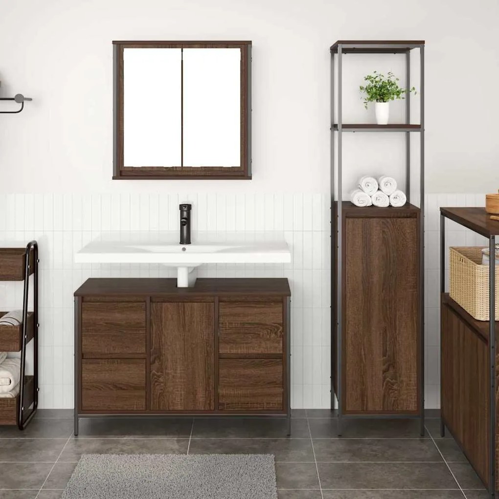 vidaXL Σετ Επίπλων Μπάνιου 2 pcs Καφέ δρυς και Μαύρο 36 x 35 x 165 εκ
