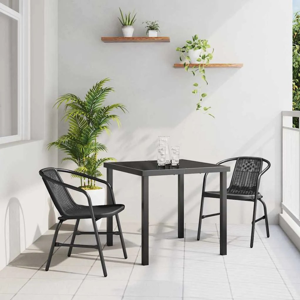 vidaXL Σέτ φαγητού για κήπο 3 pcs Μαύρο Πολυ ράταν