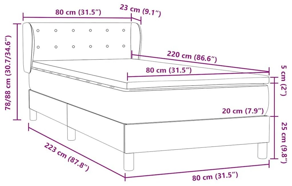 Κρεβάτι Boxspring με Στρώμα Ροζ 80x220 εκ. Βελούδινο - Ροζ