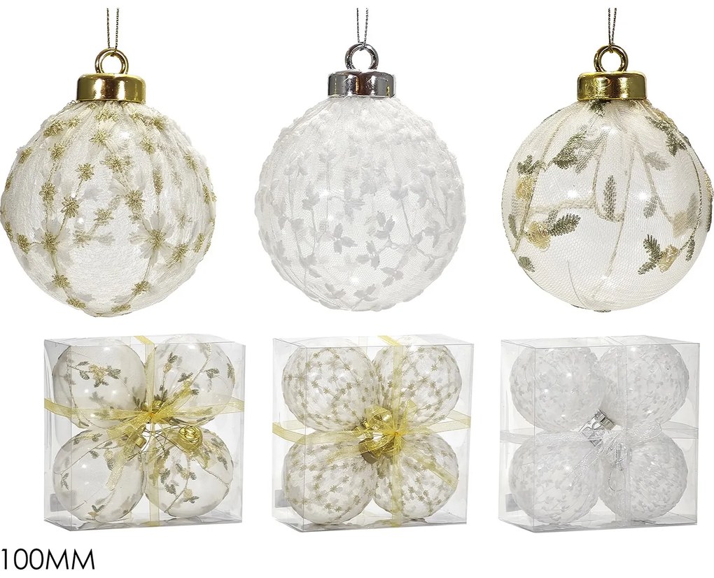 Χριστουγεννιάτικη Μπάλα Χρυσό 100mm Σετ 4Τμχ Σε 3 Σχέδια