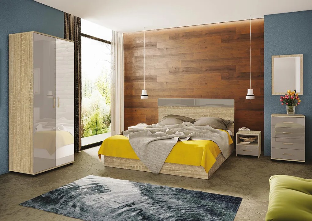 Σετ Κρεβατοκάμαρας 6 τεμαχίων, 160/200 εκ., Scarlett 2, Σόνομα/γκρι, Genomax Genom1219922242