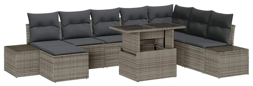 vidaXL Σετ Καναπέ Κήπου με μαξιλάρι 9 pcs Γκρι