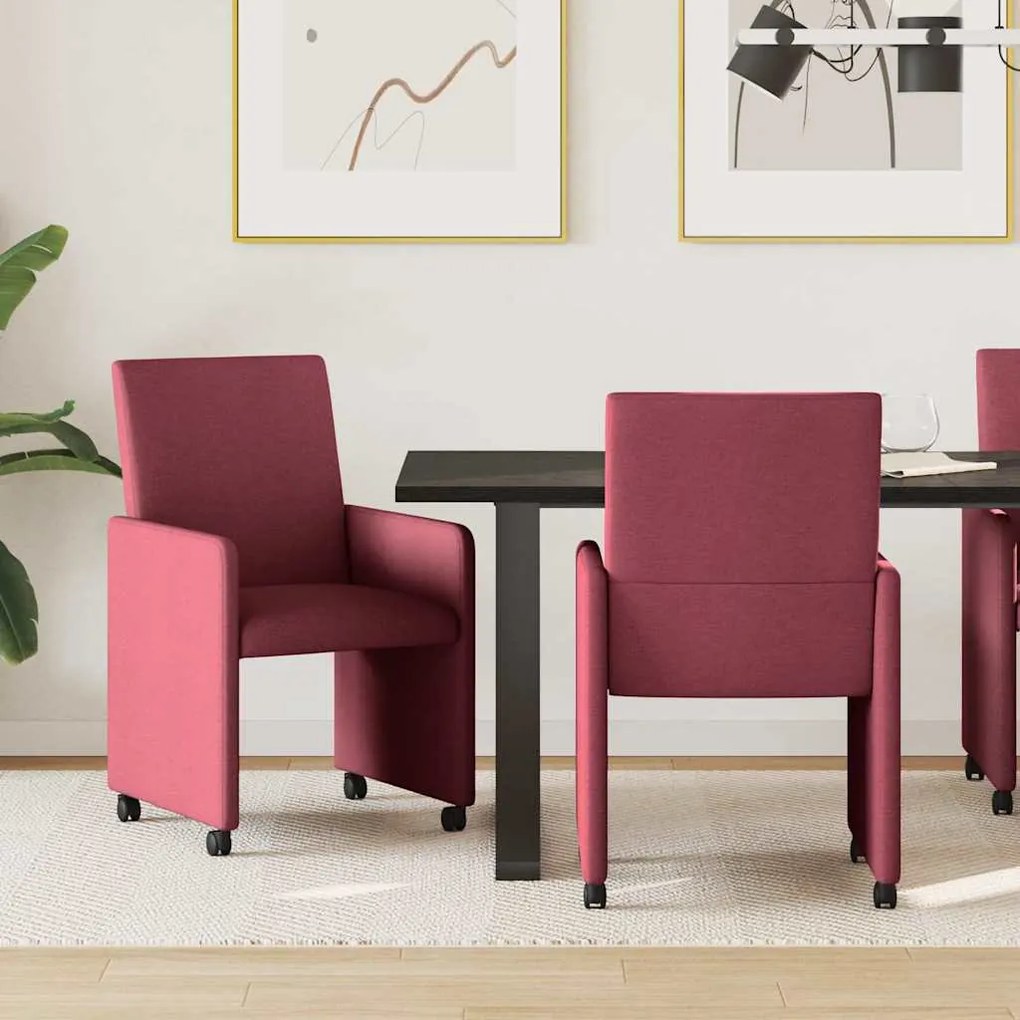 vidaXL Καρέκλες Φαγητού με Ρόδες 2 pcs Μπορντό 57 x 66 x 94 εκ ύφασμα