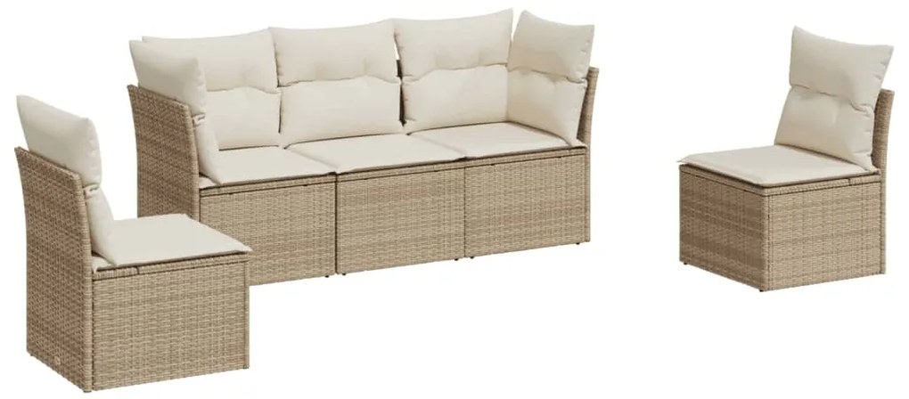 vidaXL Σετ Καναπέ Κήπου 5 τεμ. Μπεζ Συνθετικό Ρατάν με Μαξιλάρι