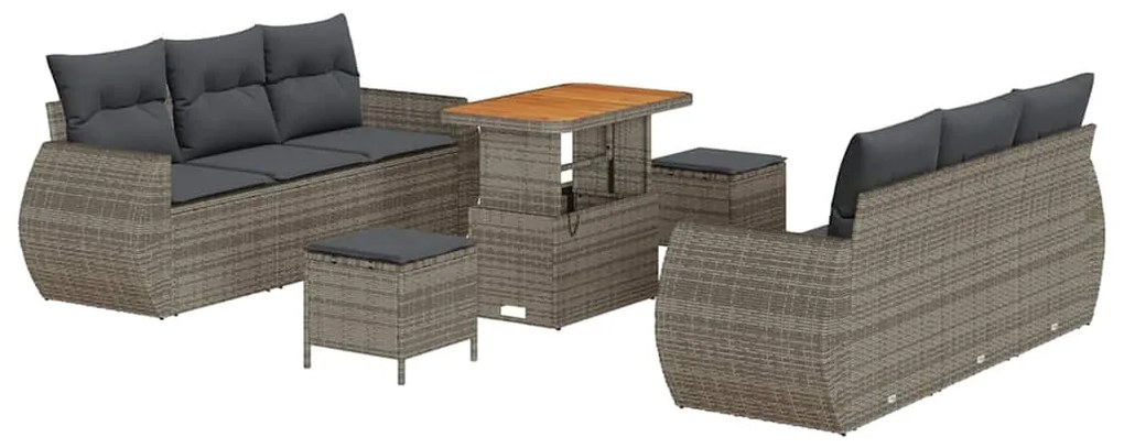 vidaXL Σετ Καναπέ Κήπου με μαξιλάρι 9 pcs Γκρι 90 x 55 x 71 cm
