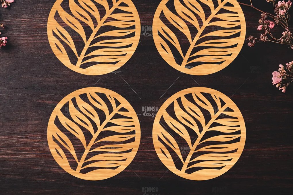 Σετ των 2 Intra απο ξύλο plywood 3mm-4mm πάχος Botanical Cup Coaster File Cut  Δίασταση 15x15 cm INTRAFABR-121341088