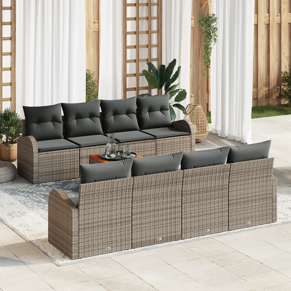 vidaXL Σετ Καναπέ Κήπου Γκρι 9 pcs Γκρι Large Ράτταν, Μαξιλάρι