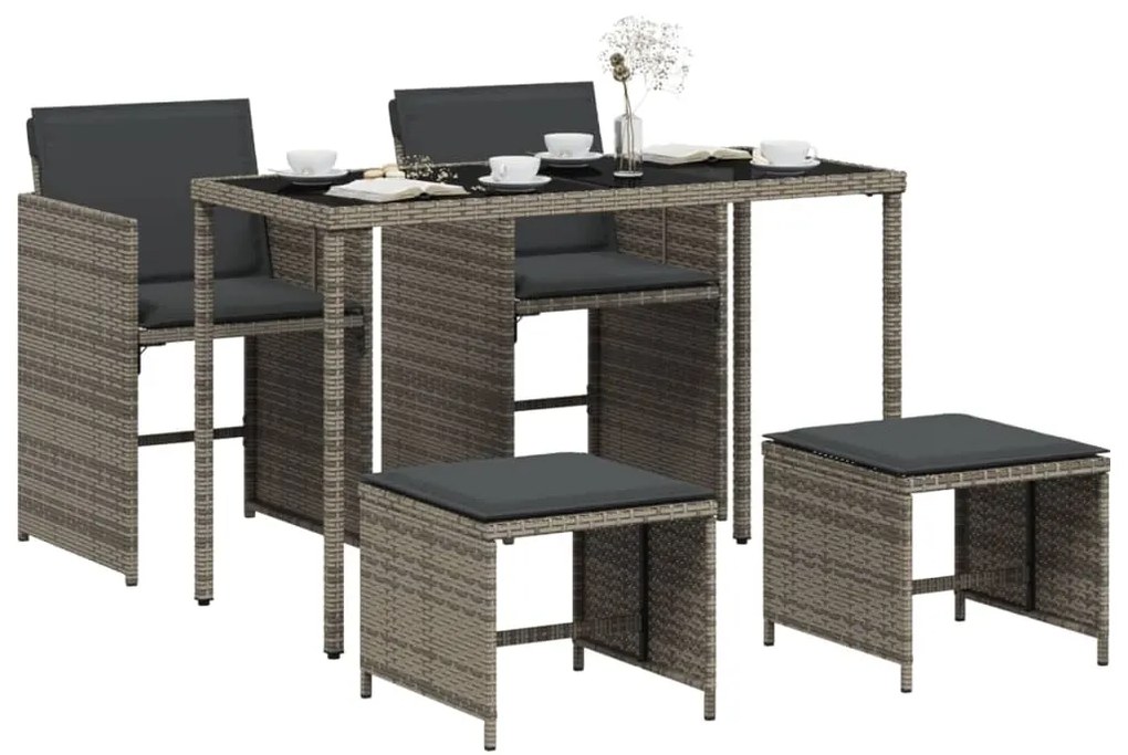 vidaXL Σετ Τραπεζαρίας Κήπου 5 τεμ. Γκρι Συνθ. Ρατάν με Μαξιλάρια