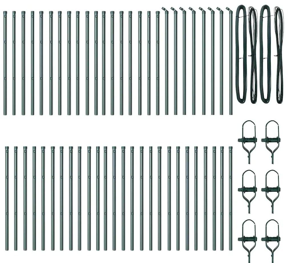 vidaXL Θέσεις Φράχτη 52 τμχ πράσινο Ø32 mm 120 cm γαλβανισμένο ατσάλι