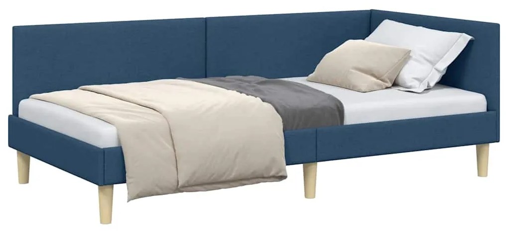 vidaXL Κρεβάτι Γωνίας Μπλε 90 εκ x 190 εκ Ύφασμα και Κόντρα Πλακέ