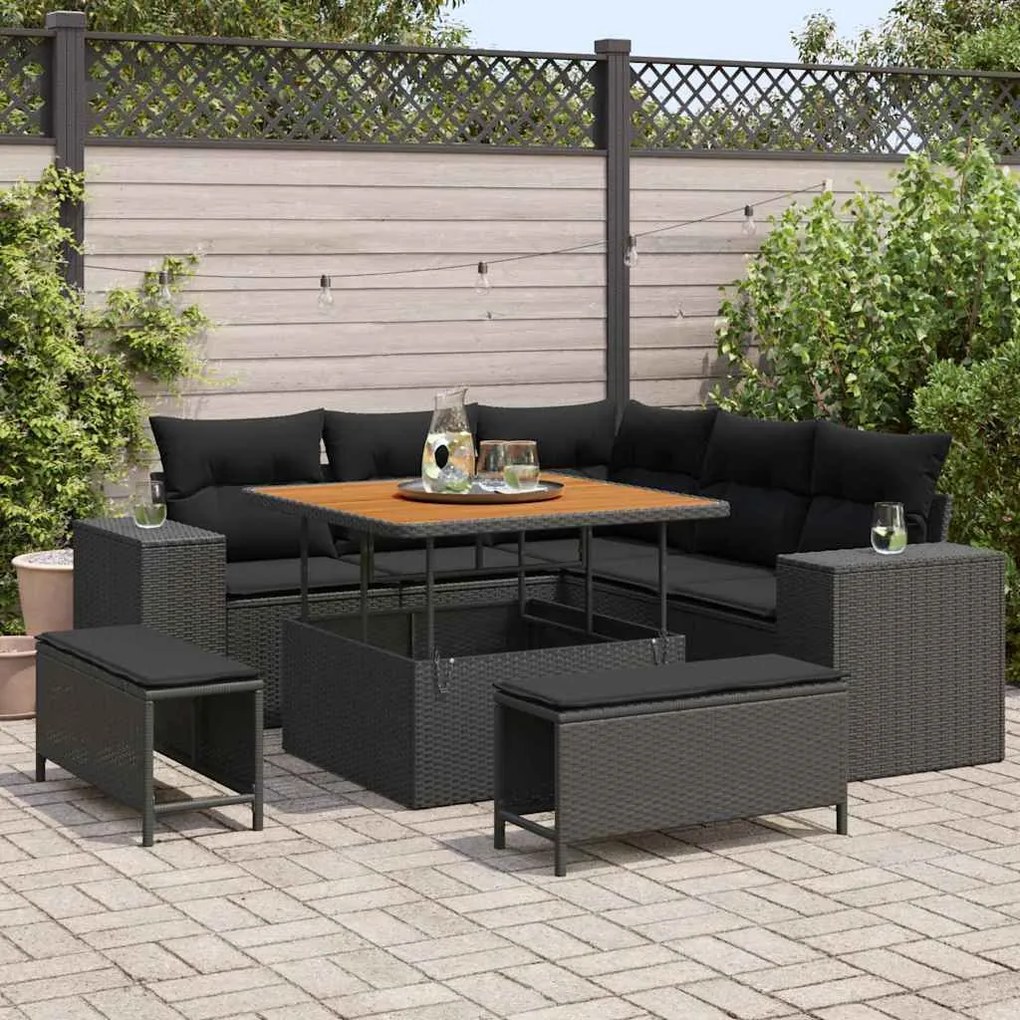 vidaXL Σετ Καναπέ Κήπου 8 pcs Μαύρο συνθετικό ρατάν