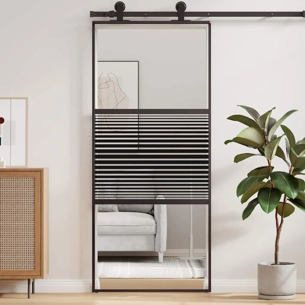 vidaXL Συρόμενη Πόρτα Μαύρο 90 x 205 cm Tempered γυαλί, Αλουμίνιο