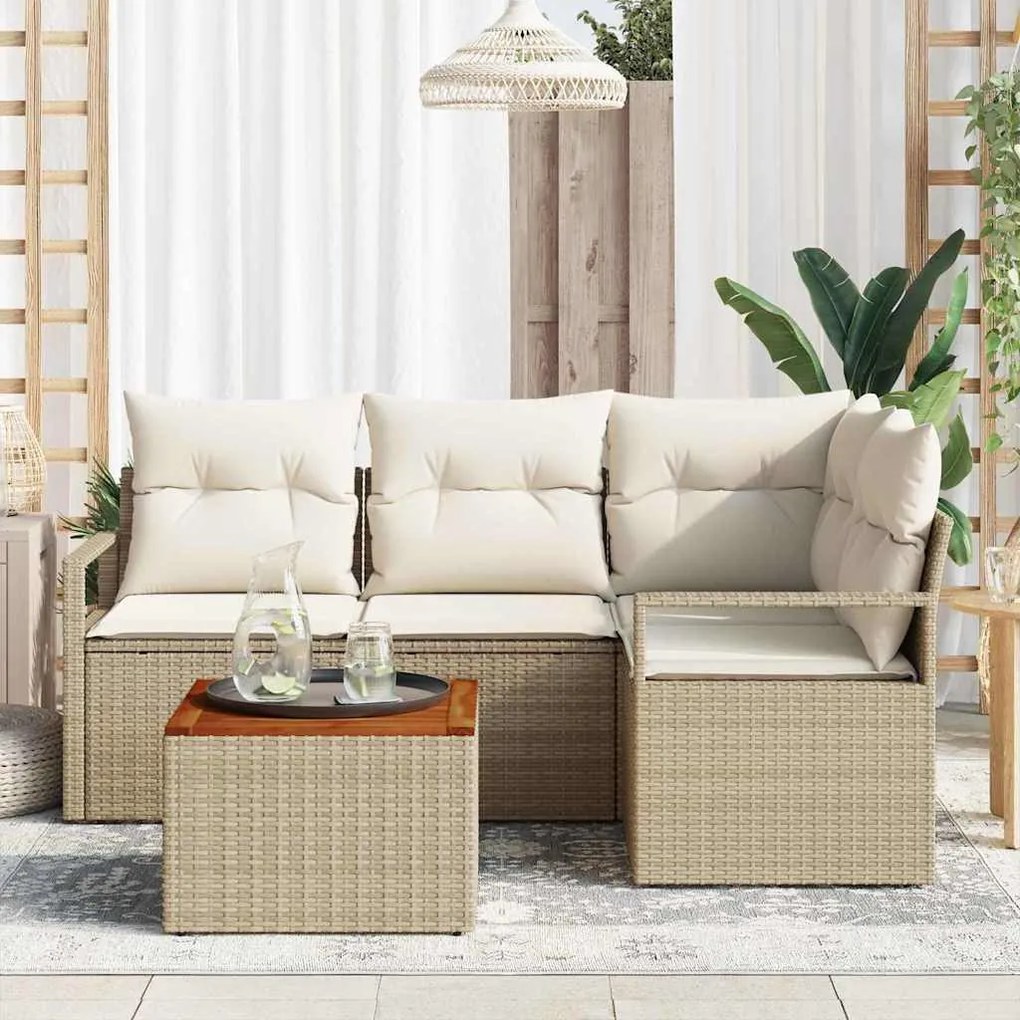 vidaXL Σετ Καναπέ Κήπου με μαξιλάρι 5 pcs Μπεζ Πολυ ράταν