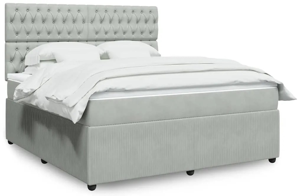 vidaXL Κρεβάτι Boxspring με Στρώμα Ανοιχτό Γκρι 180x200 εκ. Βελούδινο
