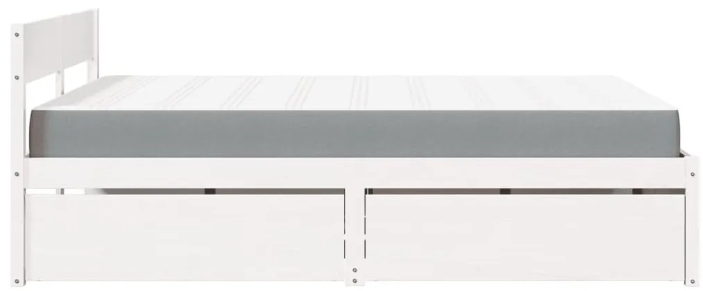 vidaXL Κρεβάτι με Συρτάρια+Στρώμα Λευκό 160x200 εκ. Μασίφ Ξύλο Πεύκου