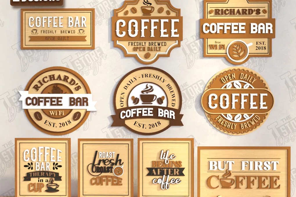 Σετ των 2 Intra απο ξύλο plywood 3mm-4mm πάχος - Coffee Bar Signs Laser Cut Bundle | CNC Δίασταση 30x20 cm INTRAFABR-123564042