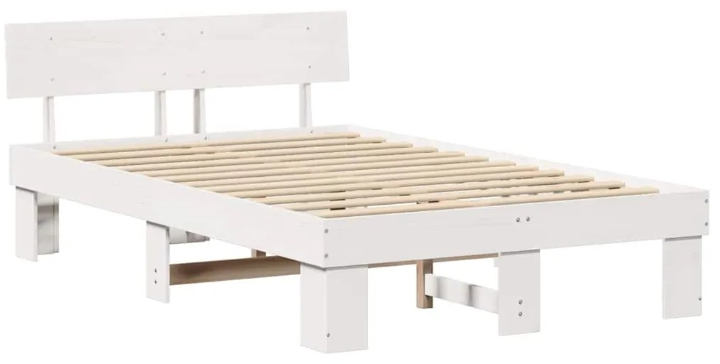 vidaXL Σκελετός Κρεβατιού Λευκό 135 x 190 cm Μασίφ ξύλο πεύκου