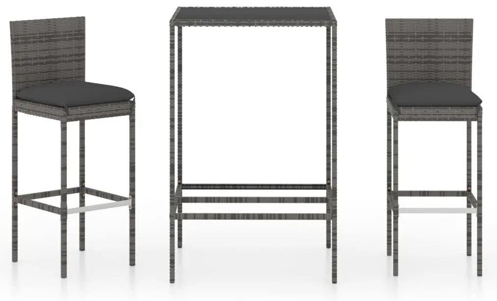 vidaXL Σετ Επίπλων Μπαρ Κήπου 3 τεμ. Γκρι Συνθετικό Ρατάν με Μαξιλάρια