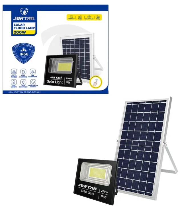 Jortan Ηλιακός Προβολέας Με Τηλεχειριστήριο LED 200W IP66- Solar Flood Lamp