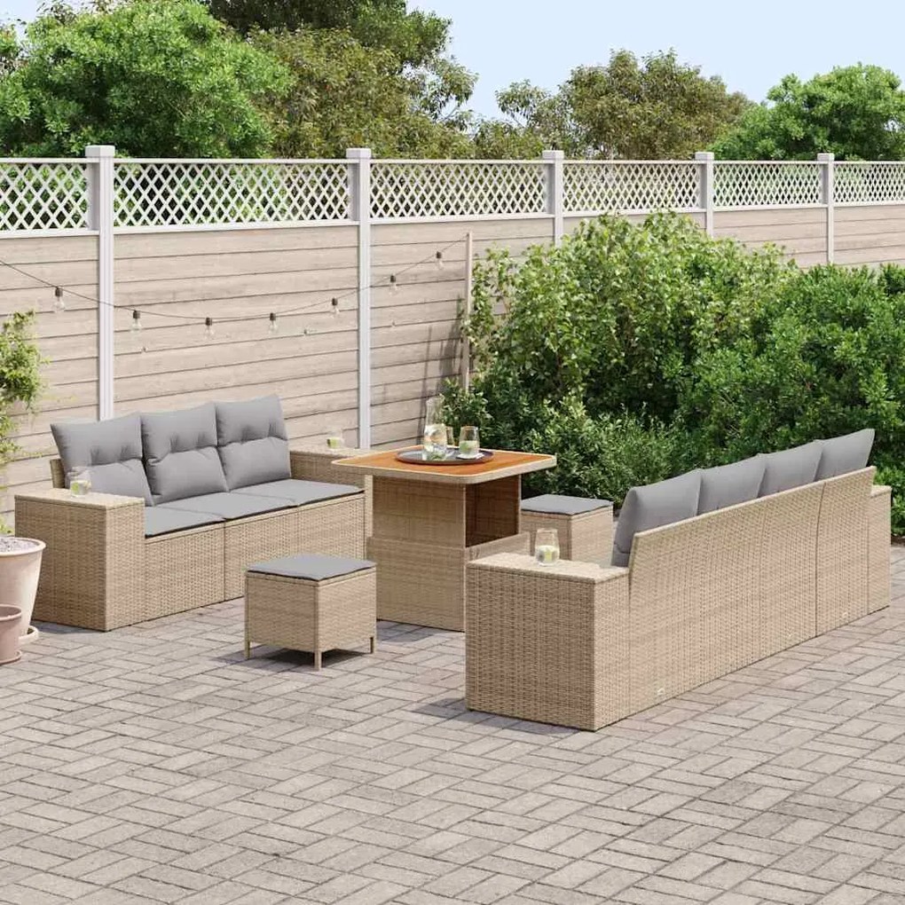 vidaXL Σετ Καναπέ Κήπου 10 pcs Μπεζ, Ανοιχτό Γκρι 80 x 80 x 71 cm
