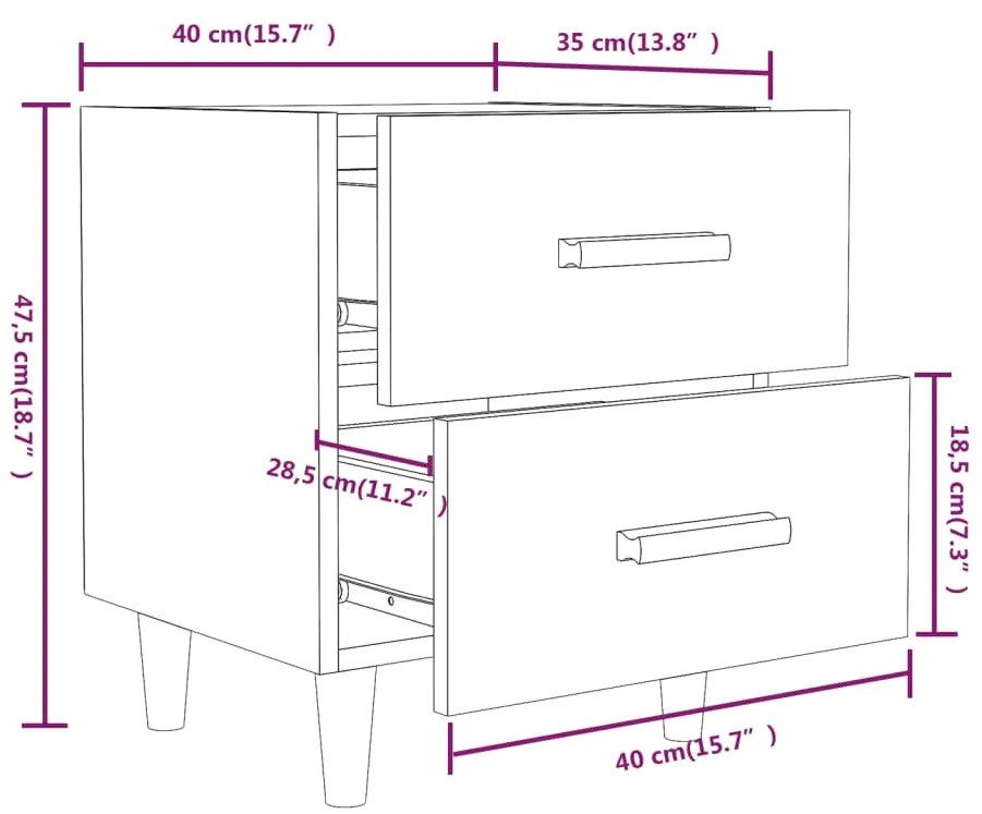 vidaXL Κομοδίνα 2 τεμ. Καφέ Δρυς 40 x 35 x 47,5 εκ.
