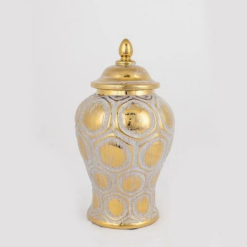 Βάζο Κεραμικό Με Καπάκι 752-20020 15x15x27.6cm Grey-Gold Estheti Home Κεραμικό
