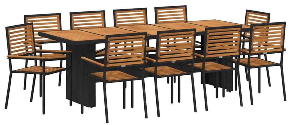 vidaXL Σέτ φαγητού για κήπο 11 pcs Μαύρο 240 x 90 x 75 cm