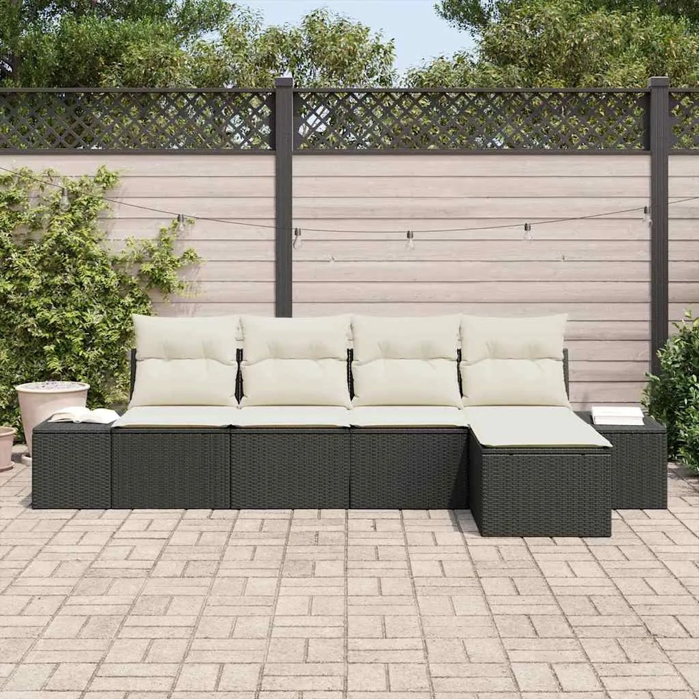 vidaXL Σετ Καναπέ Κήπου 5 pcs Μαύρο, Κρέμα Πολυ rattan, βαμμένο ατσάλι