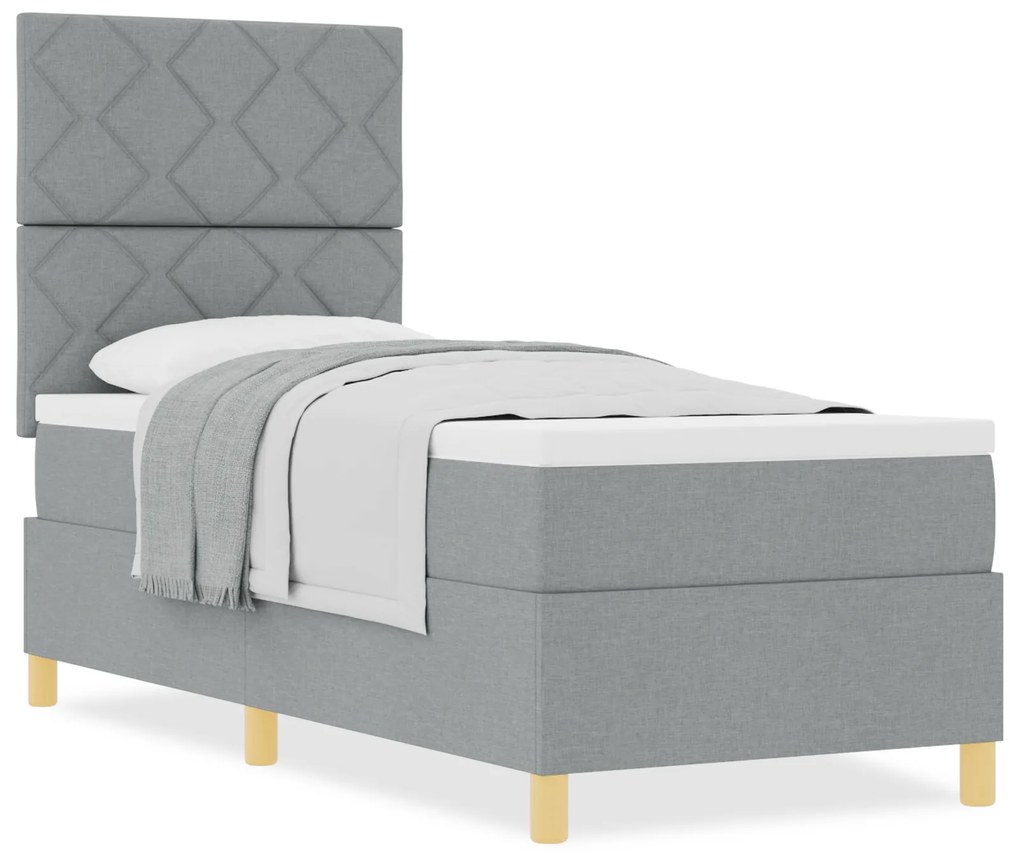vidaXL Box Spring Bed με Στρώμα Ανοιχτό Γκρι 80x200 cm Ύφασμα