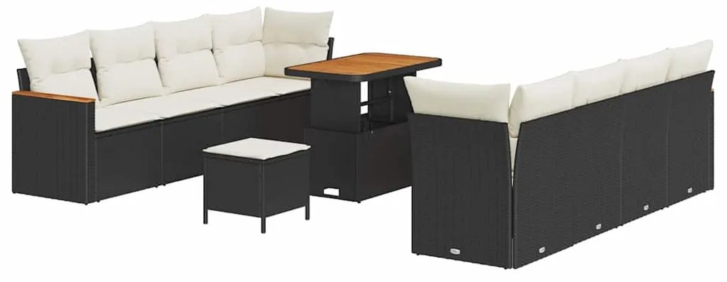 vidaXL Σετ Καναπέ Κήπου με μαξιλάρι 11 pcs Μαύρο Πολυ ράταν