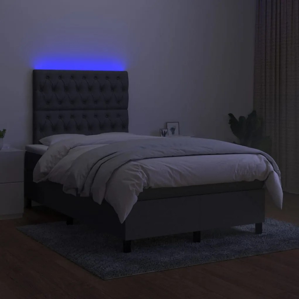 vidaXL Κρεβάτι Boxspring με Στρώμα &amp; LED Σκ.Γκρι 120x190εκ. Υφασμάτινο