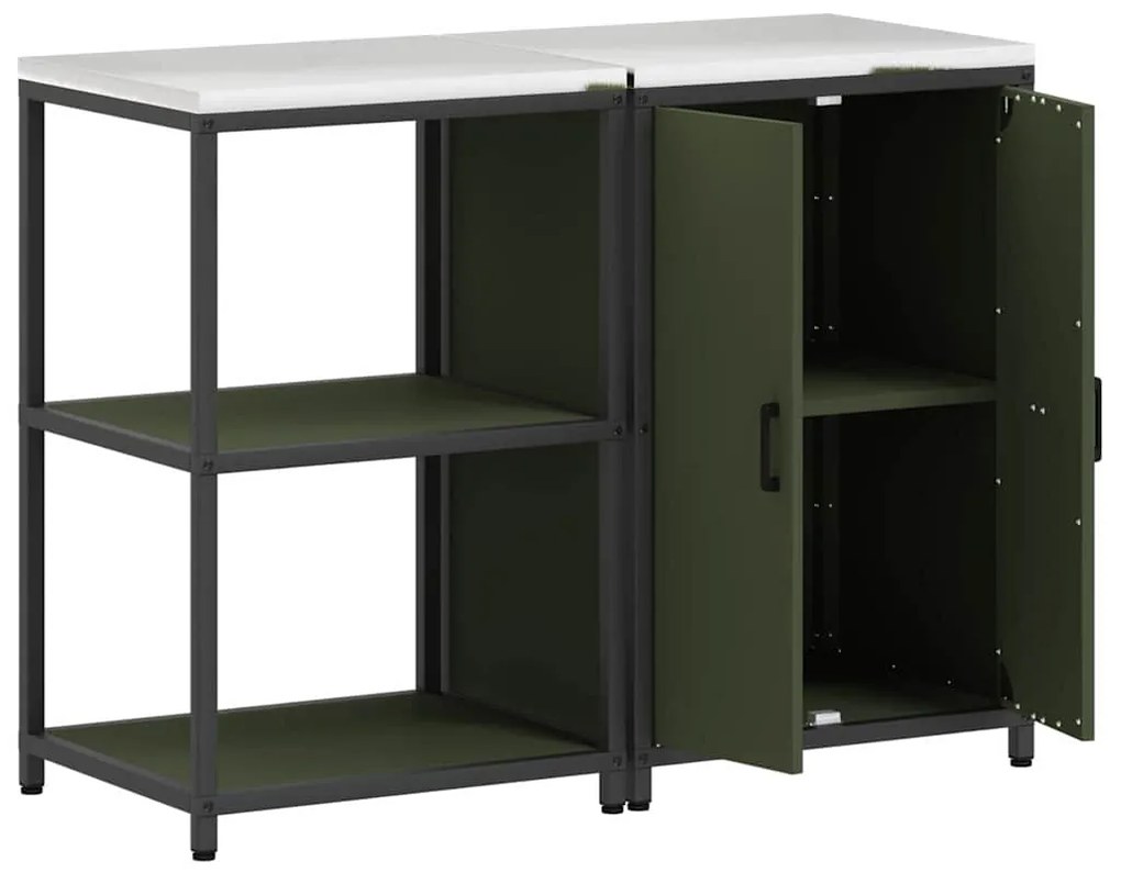 vidaXL Σετ Αποθήκευσης Κουζίνας με ράφι με πόρτα 2 pcs Ελιά Πράσινη