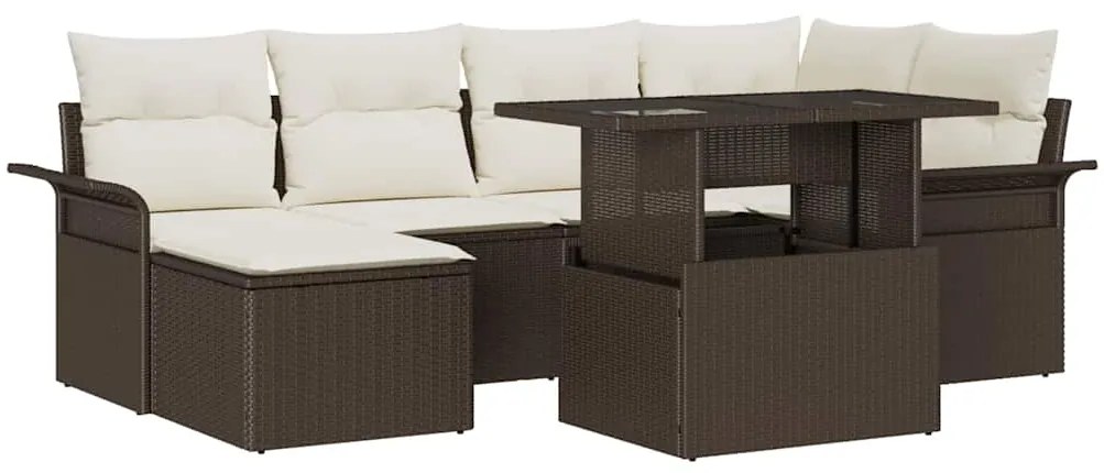 vidaXL Σετ Καναπέ Κήπου με μαξιλάρι 7 pcs Καφέ Πολυ ράταν