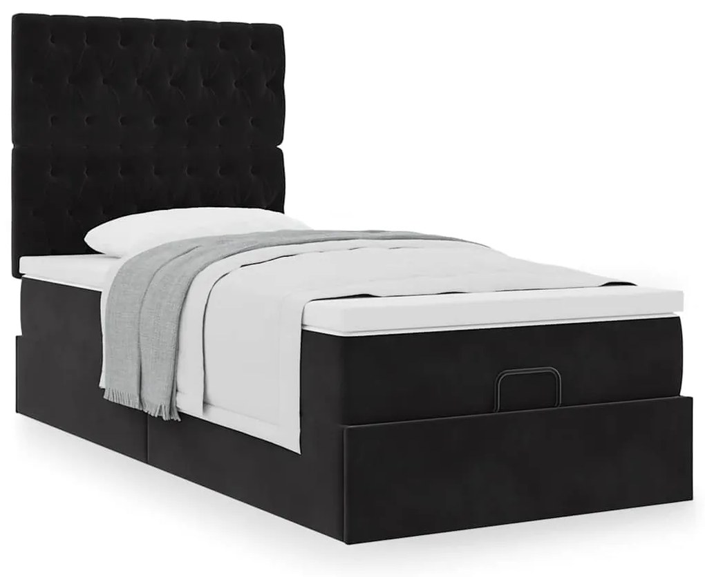 vidaXL Οθωμανικό κρεβάτι με στρώματα Μαύρο 80x200cm Velvet