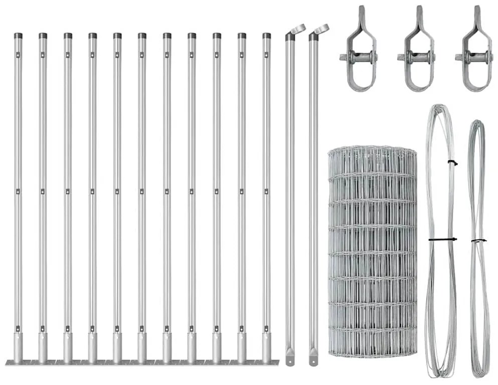 vidaXL Φράχτης με Στήλες. Ασημί 0.4 x 25 μ Ατσάλι