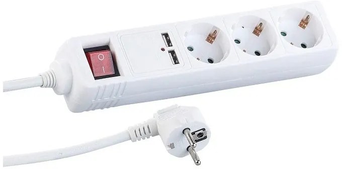 Πολύπριζο 3 θέσεων με διακόπτη και 2 θύρες USB Σούκο ST GB03SU 5m