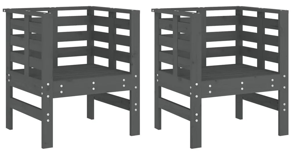 vidaXL Καρέκλες Κήπου 2 τεμ. Γκρι 61,5 x 53 x 71 εκ. Μασίφ Ξύλο Πεύκου