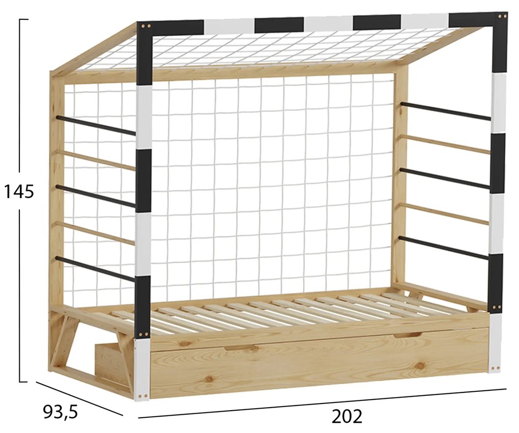 ΚΡΕΒΑΤΙ ΠΑΙΔΙΚΟ τ.MONTESSORI ΜΕ ΣΥΡΤΑΡΙ GOALIE HM700 ΞΥΛΟ ΠΕΥΚΟΥ ΦΥΣΙΚΟ-ΛΕΥΚΟ-ΜΑΥΡΟ- 190x90εκ
