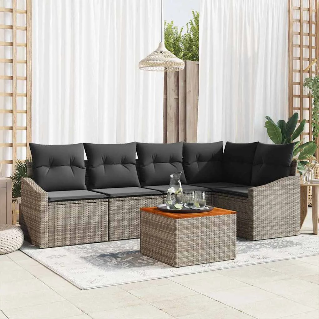 vidaXL Σετ Καναπέ Κήπου με μαξιλάρι 6 pcs Γκρι Πολυ ράταν