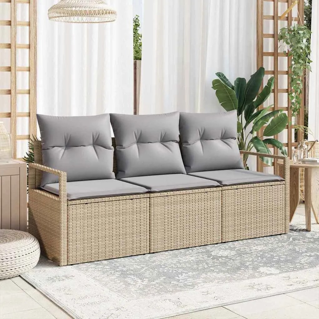 vidaXL Σετ Καναπέ Κήπου με μαξιλάρι 3 pcs Μπεζ, Ανοιχτό Γκρι