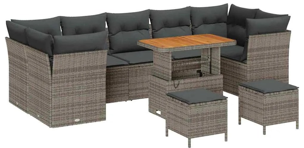 vidaXL Σετ Καναπέ Κήπου Ρυθμιζόμενο ύψος 10 pcs Γκρι συνθετικό ρατάν