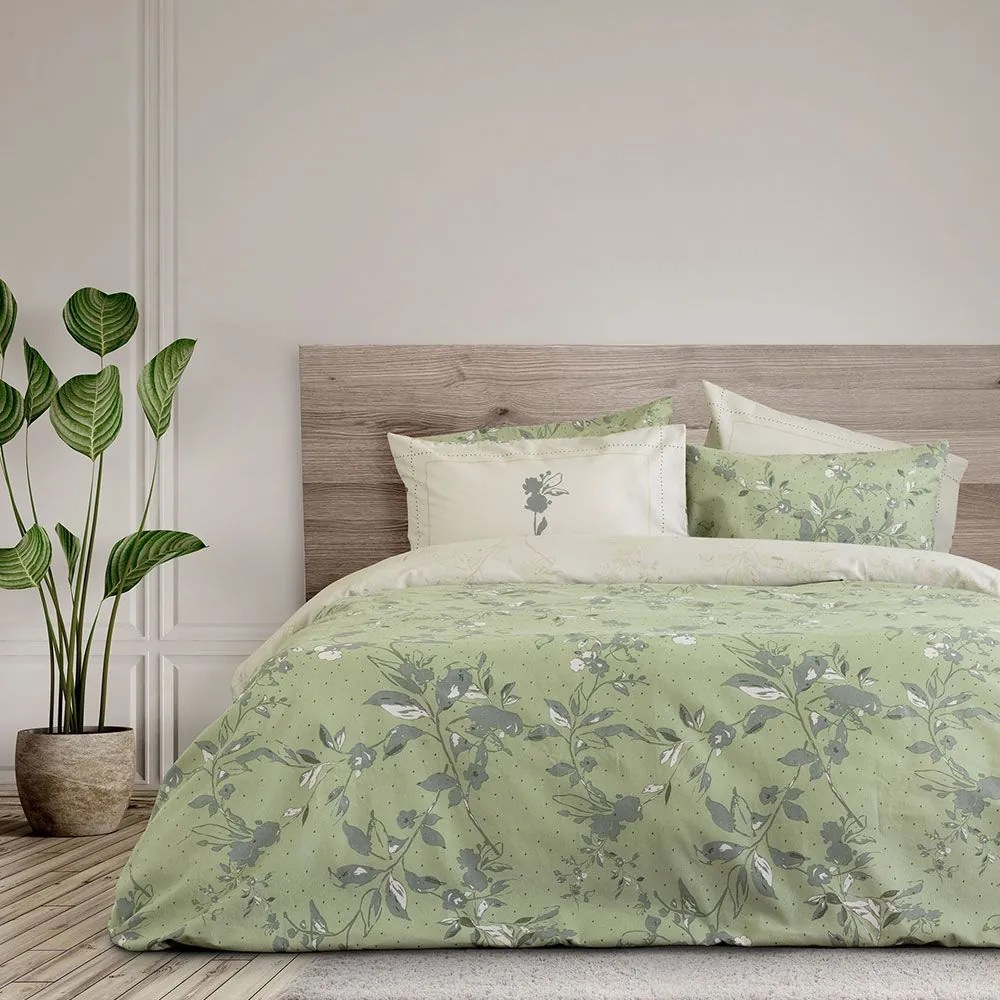 Παπλωματοθήκη Bernice (Σετ 3τμχ) Green-Beige Nima Υπέρδιπλo 100% Βαμβακερή Φανέλα
